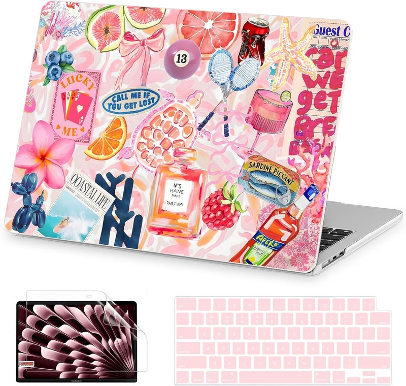 AKIT Compatible with MacBook Air 13 inch Case 2026 2025 2024-2022 M4 M3 M2 A3240 A3113 A2681, Pattern Hard Shell Laptop Case+Screen Protector+Keyboard Cover for MacBook Air 13.6 inch 2025, SumPink - Image 1